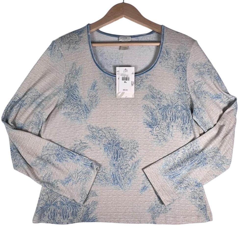J.‎ Jill XL NWT Blue Botanical Floral Print Top Long Sleeve Stretch Soft Tee